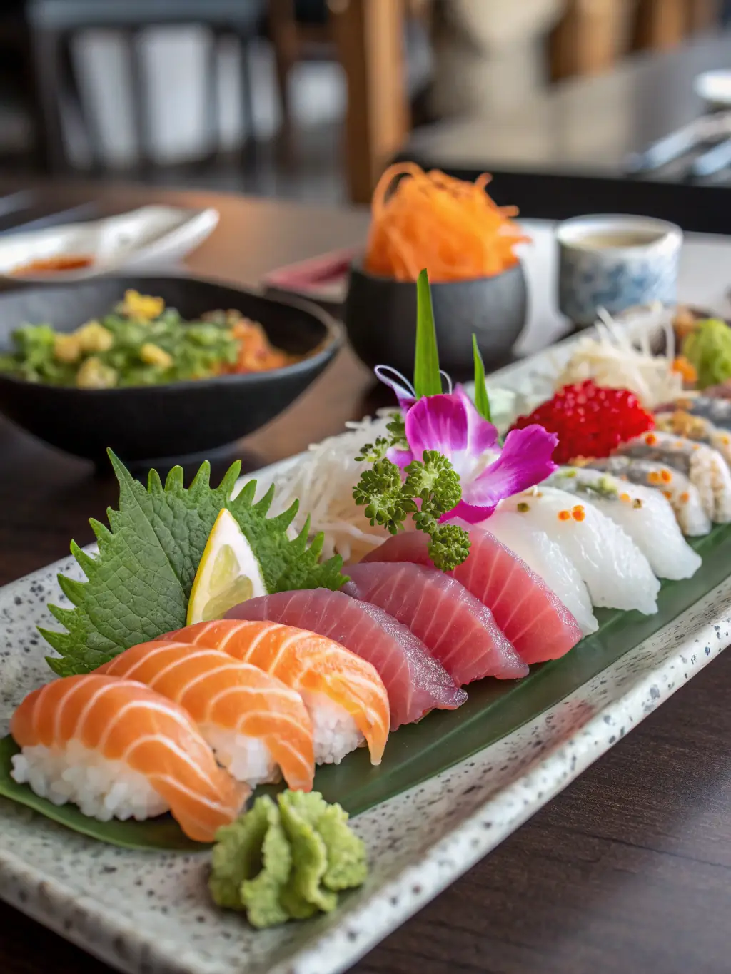 A beautifully arranged plate of assorted appetizers, highlighting the freshness and variety of flavors, perfect for starting your meal.