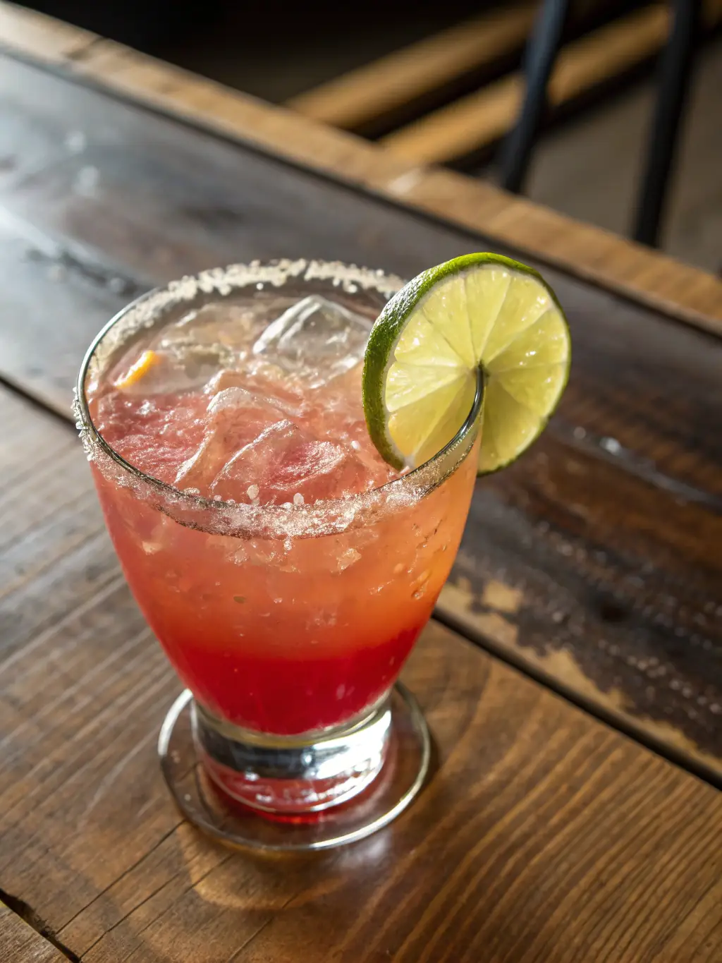 A close-up shot of a beautifully garnished highball cocktail with ice and a lemon twist, showcasing its refreshing appearance in the dimly lit, atmospheric setting of 古記雞居酒屋.