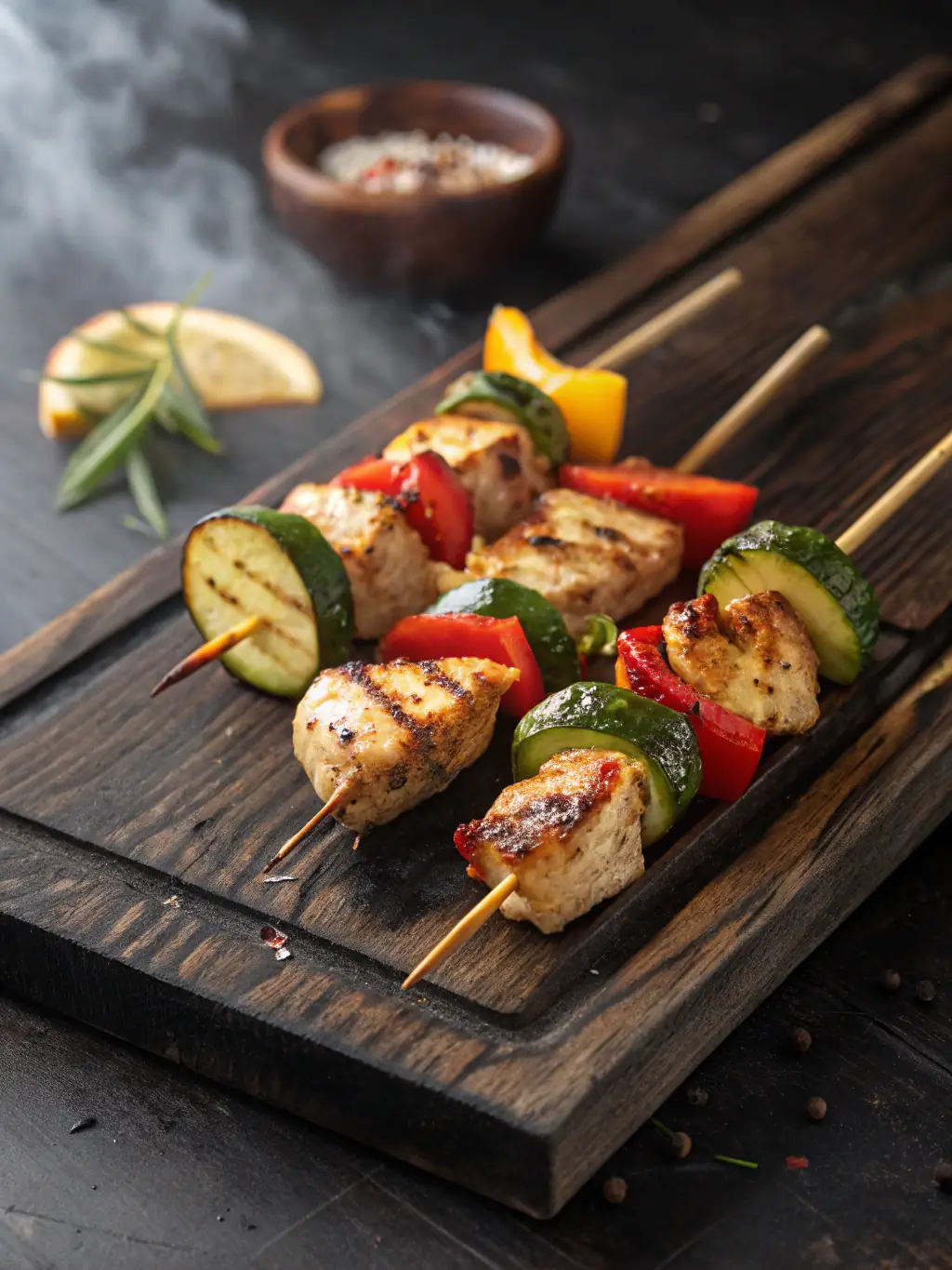 A vibrant image of assorted Yakitori skewers, highlighting the variety of meats and vegetables, grilled to perfection and drizzled with savory sauce.